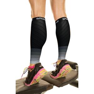 Physix Gear Calf Compression Sleeves - Shin Splint Support for Running, Enhanced Performance & Comfort for Men & Women (Small-Medium, Black/Grey)