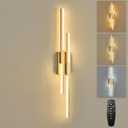 Benkut Modern LED Wall Sconce Gold Remote Wall Light Fixtures for Bathroom, Dimmable Vanity Light Indoor LED Remote Wall Sconce for Living Dining Room Bedside Bedroom (3000-6500K 35.4inch), 35.4 IN-1 Pack