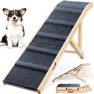 Dog Ramp for Couch, 49" Long Foldable Pet Ramp for Small Large Dogs, Dog Ramps for Bed, High Traction with Platform 6 Adjustable Heights 18" to 21.5" Up to 220LBS, Wood
