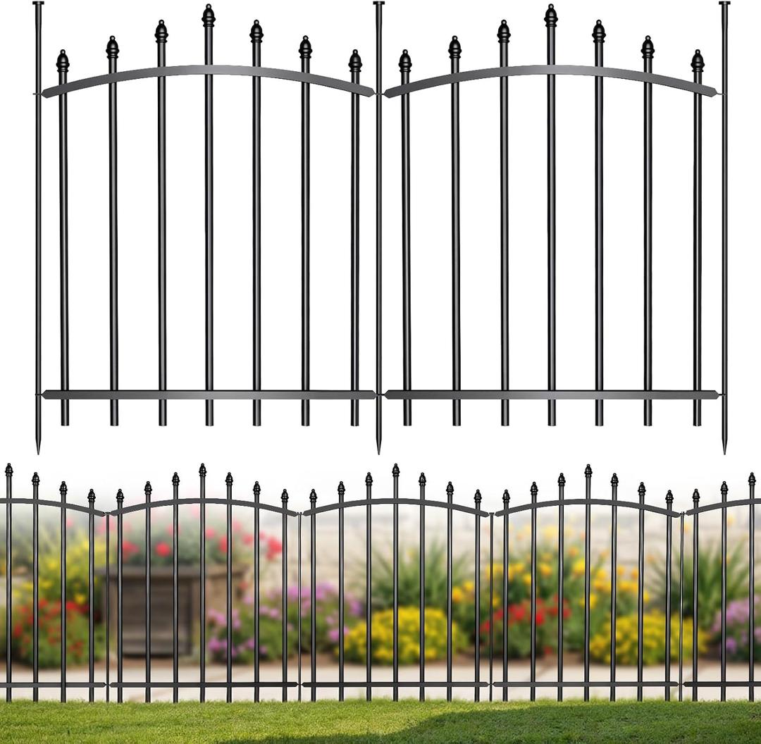 5 PanelsNo Dig Edging Decorative Garden Fence 32 in H x 24 inLMetal Rustproof PanelOutdoor Dog FenceAnimal Isolation Fence Suitable for GardensRoman Column Black