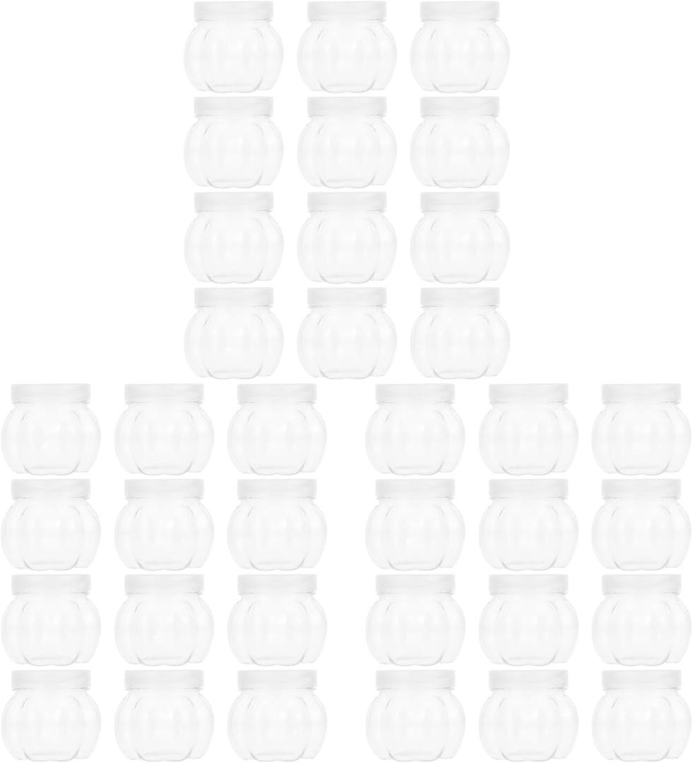 Garneck 36 Pcs Pumpkin Jar Bulk 5oz Clear Candy Jar with Lid Plastic Snack Container Storage Transparent Candy Dish for Halloween Home Party Wedding Decor