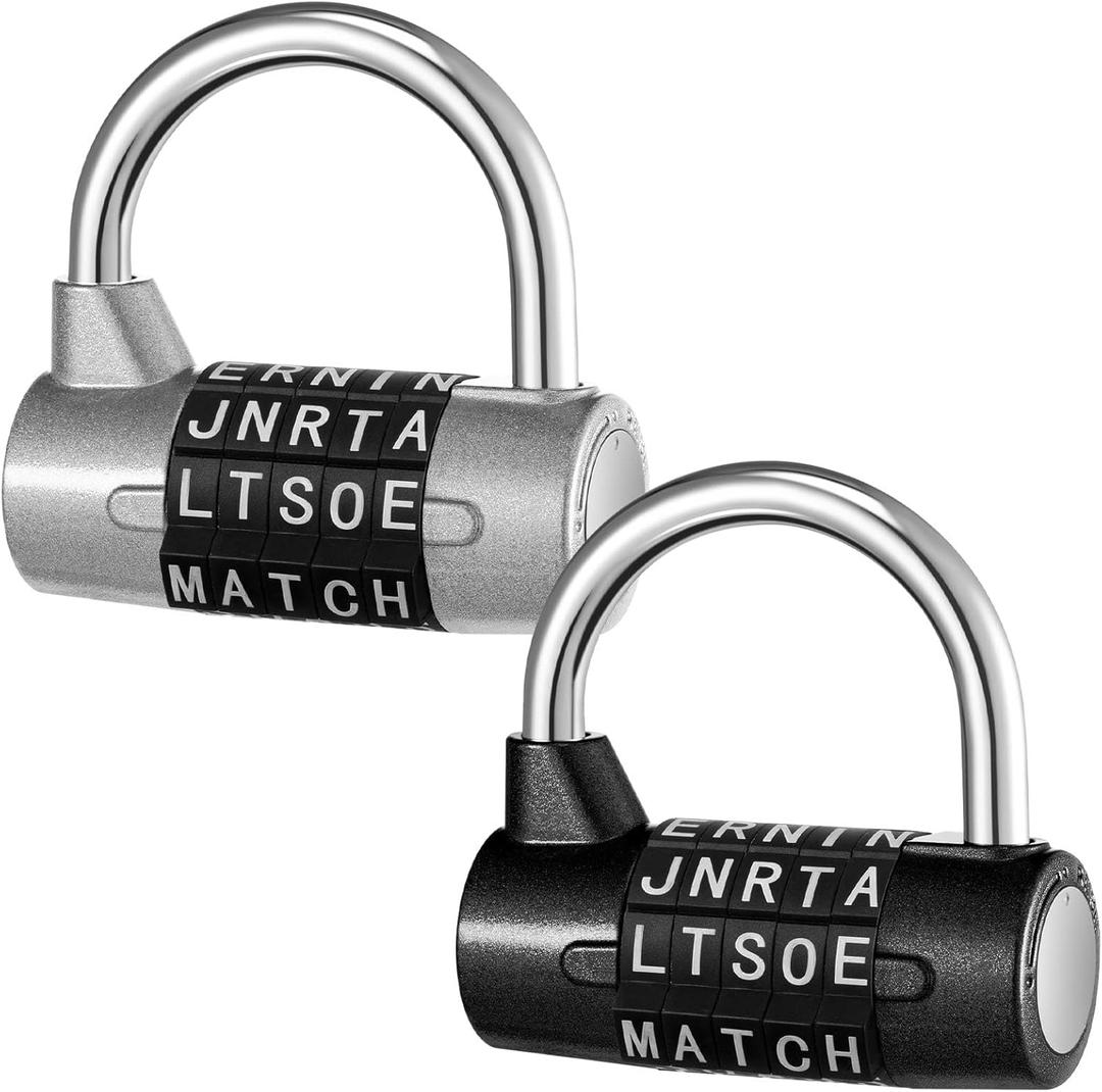Shimeyao 2 Pcs 5 Letter Combination Lock Metal 5 Digit Lock Heavy Duty Word Gym Locker Keyless Resettable Safety Padlock for School Gym Locker Toolbox Hasp Cabinet(Silver, Black)