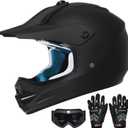 Youth Dirt Bike Helmet DOT Certified - Full Face Motorcycle Helmet for Off-Road, ATV, Street Riding, Includes Adjustable Goggles & Protective Gloves, BLACK, Medium