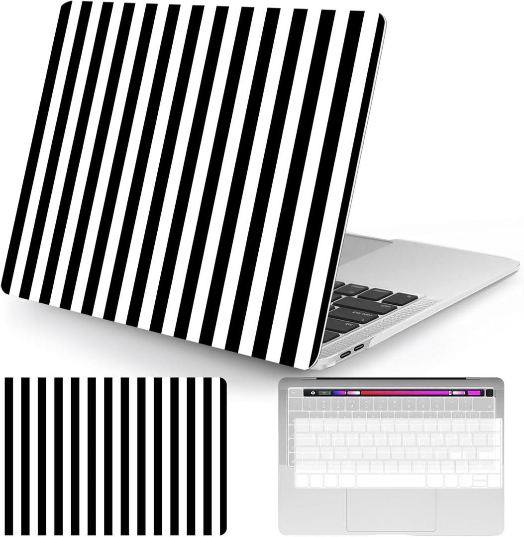Seorsok Compatible with MacBook Pro 13 inch Case M2 2023,2022,2021-2016 A2338 M1 A2251 A2289 A2159 A1989 A1708 A1706, Cute Striped Plastic Hard Shell Case with Keyboard Cover, Black & White Stripes
