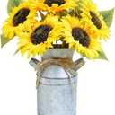 Winlyn Artificial Sunflowers in Rustic Galvanized Metal Milk Vase 12" Tall Farmhouse Centerpiece Yellow Silk Sunflower Stems Floral Arrangements for Country Fall Wedding Home Kitchen Table Dcor