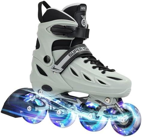 SUPER YOUNGSTER Adjustable Inline Skates for Boys Girls Ages 4-12 with Light Up Wheels, Roller Skates Blades for Youth Kids Indoor & Outdoor Beginners