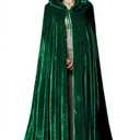 Unisex Adult Black Witch Cape Full Length Hooded Robe Cloak Halloween Dress Up Parties (Green-1)