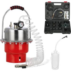 5L Pneumatic Brake Bleeder Kit, Stainless Steel Pressure Brake Bleeder with Gauge, 8 Adapters, Waste Fluid Bottle, One Man Brake Clutch Fluid Change Tool for Cars, Trucks, Motorcycles, ATVs