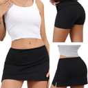 Danysu Stretchy Mini Skorts Low Waist Skirt with Shorts Side Slit 2026 Sports Daily Going Out Outfits (Black, M)