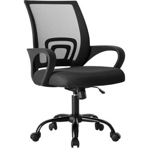 OLIXIS Office Desk Chair - Ergonomic Mid Back with Lumbar Support & Rocking Mode, Height Adjustable with Fixed Armrest, Storage Back for Computer, Gaming, Conference, Meeting, 360 Swivel, Black