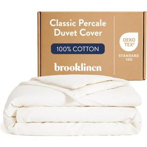 Brooklinen Luxury Percale Duvet Cover 100% Cotton, Cool, Crisp, Extra-Long Corner Ties, Button Closure, Soft & Breathable Machine Washable, Duvet Cover Full/Queen Bed Sizes (Cream)