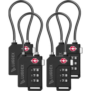 LUGGEX TSA Locks for Luggage, Suitcase Locks TSA Approved, Luggage Locks, Ease of Use & Durable(Black,4 Pack)