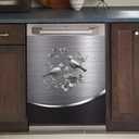 Dishwasher Cover Sheet Magnetic Bird Flower,Grey Metal Silver Pattern Polishing Dishwasher Skin Magnet Decor Silver Texture, 23X26 INCH Steelbird Magnet Rerigerator Wrap, Kitchen Full Panel Decal