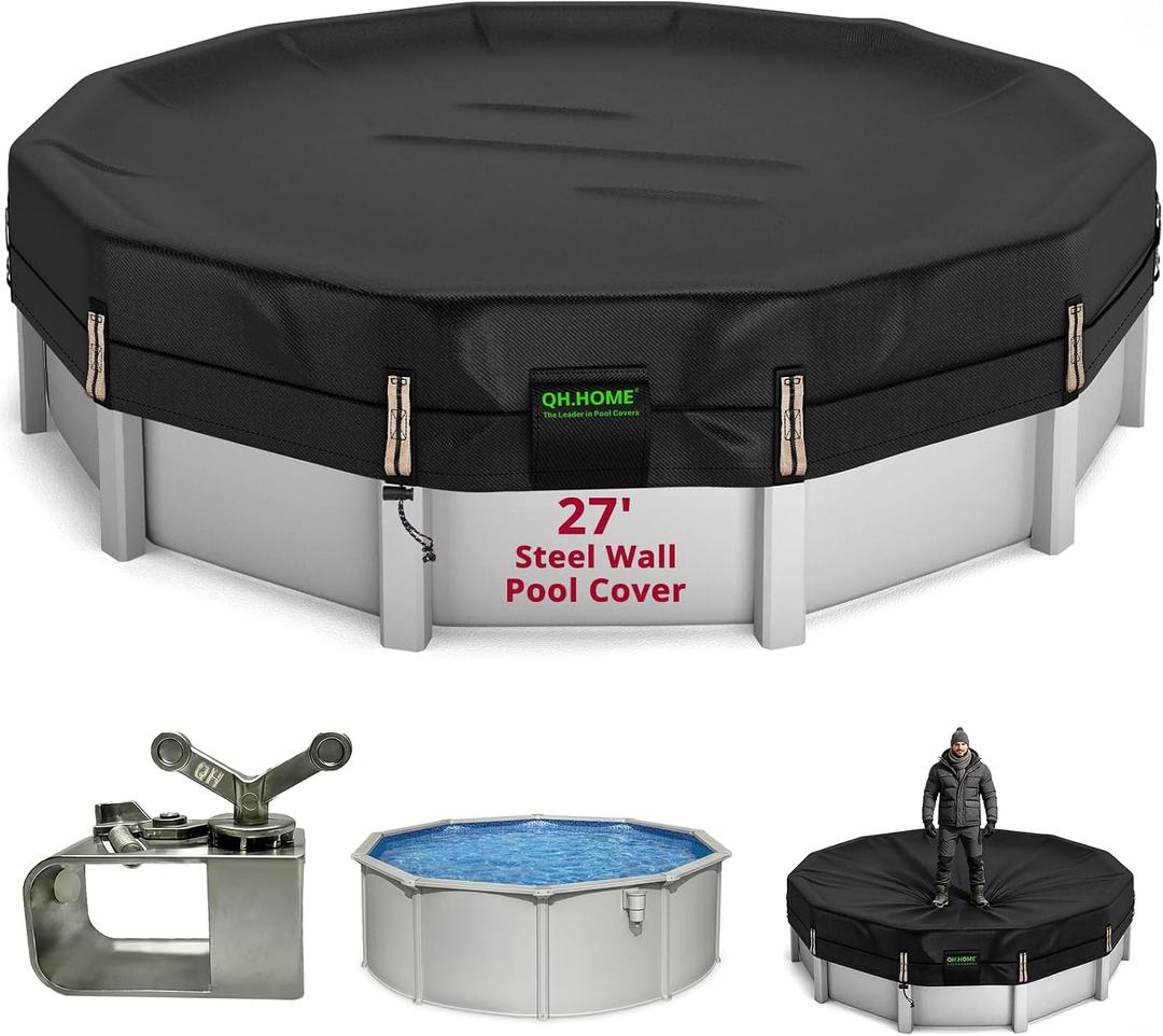 QH.HOME 550D 27 Ft Round Winter Pool Cover Tear Resistant Heavy Duty Fabric