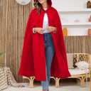 Gihuo Cape Poncho Women's Hooded Maxi Cloak Coat Winter Warm Long Cloak Cosplay Costumes Outerwear (Red)