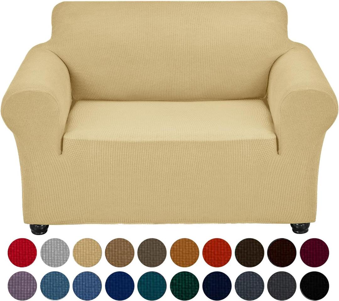 Joccun Stretch Chair Couch Cover,1-Piece Sofa Slipcover Spandex Jacquard Fabric Sofa Covers with Elastic Bottom,Washable Furniture Protector for Dogs,Cats,Kids(Armchair,Champagne) (Small35" - 55")