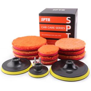 SPTA Microfiber Polishing Pads, 14pcs 3" 5" 6" Microfiber Buffing Pad Kits Removing Wax Buffer Pads Microfiber Cutting Disc Micro Fiber for DA/ RO Car Polisher Polishing, Buffing, Waxing and Cleaning