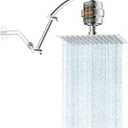 Hibbent All Metal Rain Filtered Shower Head, 10'' High Pressure Rainfall Showerhead with 16" Shower Head Extension Arm, 20 Stage Shower Filter, Solid Brass Adjustable Shower Arm Extender, Chrome