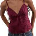 Women Teens Cute Babydoll Tops Y2k Floral Lace Trim Camisole Ruffle Tank Top Summer Flowy Peplum Top Streetwear (S)