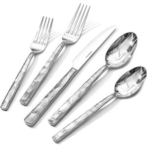 KINGSTONE Silverware Set, 40-Piece 18/10 Stainless Steel Brushed Handle Flatware Cutlery Set, for Kitchen, Home, Party, Wedding Gift, Rust Resistant and Dishwasher Safe