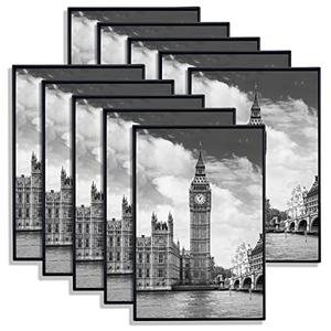 GOmaize Front Loading Black Picture Frame 5x7 Set of 10 Wall and Table Mounting