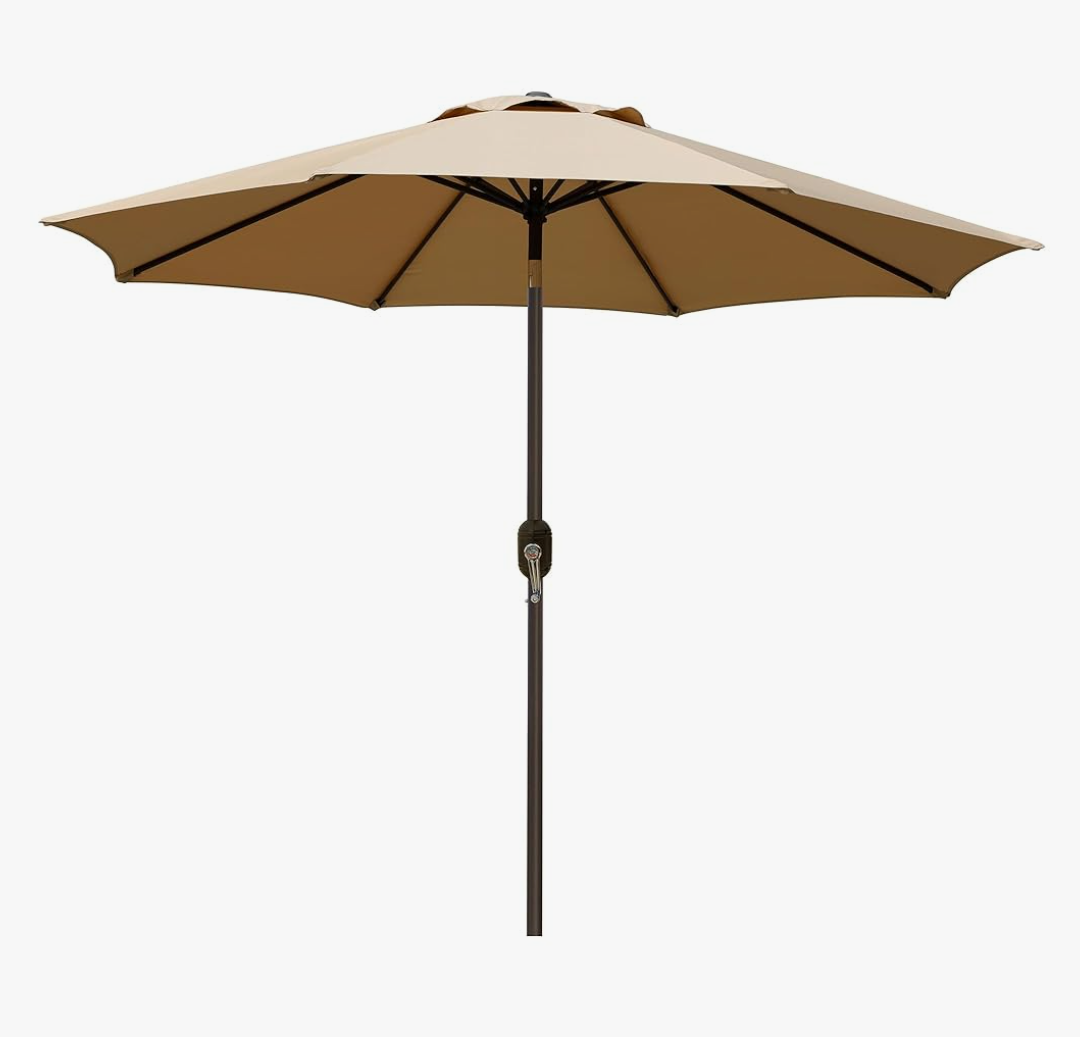 Blissun 9' Outdoor Patio Umbrella, Outdoor Table Umbrella, Yard Umbrella, Market Umbrella with 8 Sturdy Ribs, Push Button Tilt and Crank