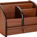 Foraineam Wooden Desk Organizer with Drawer, Remote Control Holder Caddy, Makeup Organizers, Wood Pencil Holder Desktop Supplies and Stationery Rack for Home Office School Tabletop Accessories Storage