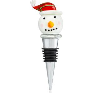 Glass Snowman Wine Bottle Stopper 4inch Handmade Glass Stoppers For Winter, Christmas, Holiday Gift - Wine Corker/ Sealer