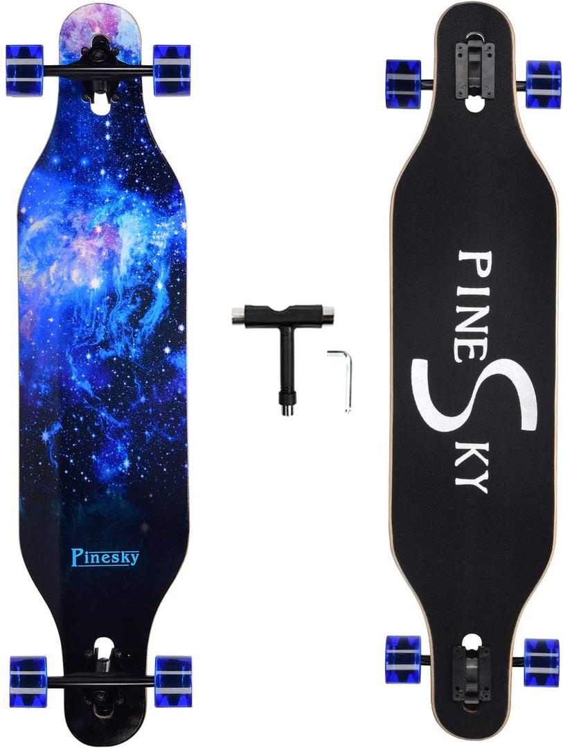 41 Inch Longboard Skateboard 8 Ply Natural Maple Complete Skateboard Cruiser for Cruising, Carving, Free-Style and Downhill with T-Tool