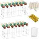 2 Pcs Cake Pop Stand, 21 Holes Cake Pop Holder with 300 Pcs Accessories, 2 Tier Clear Square Lollipop Holder for Birthday, Wedding, Party, Halloween, Candy Decorative