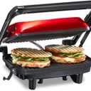 Hamilton Beach Panini Press Sandwich Maker & Electric Indoor Grill with Locking Lid, Opens 180 Degrees for any Thickness for Quesadillas, Burgers & More, Nonstick 8" x 10" Grids, Red (25462Z)