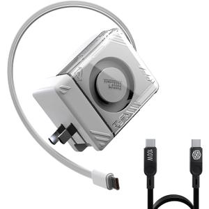 Nillkin FlexLine 65W for Retractable Wall Charger(GaN6), Dual-Port with 28.7in Retractable USB C Cable + 39.3in USB C Cable(Extra), iPhone Charger, MacBook, iPad, Samsung, Fast Charger - White
