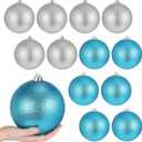 Poen 12 Pcs 6 Inch Large Christmas Ball Ornaments Glitter Extra Large Christmas Ornaments Giant Xmas Balls Tree Decorations with Hanging Loop for Xmas Holiday Party Decor (Blue,Silver)