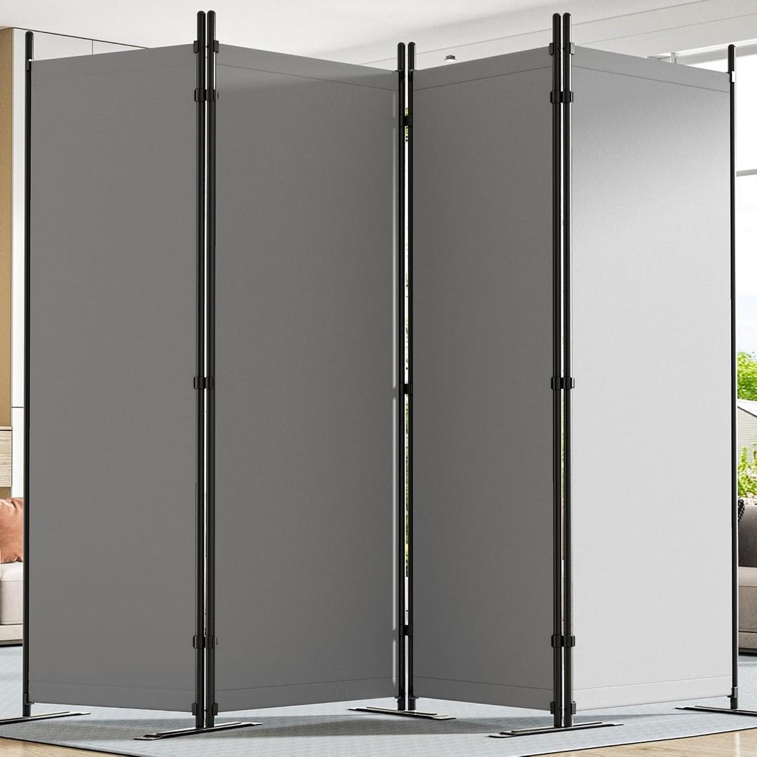 Room Divider 6FT Tall Folding Privacy Partition Screen, 88'' W Portable Wall Divider for Room Separation, Freestanding 4 Panel Room Divider Panel Privacy Screen for Dorm Studio Office, Grey