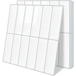 Tiwoos White Peel and Stick Backsplash Kitchen Rectangle Subway Self Adhesive Wall Tiles (10-Sheet, 12"x12")