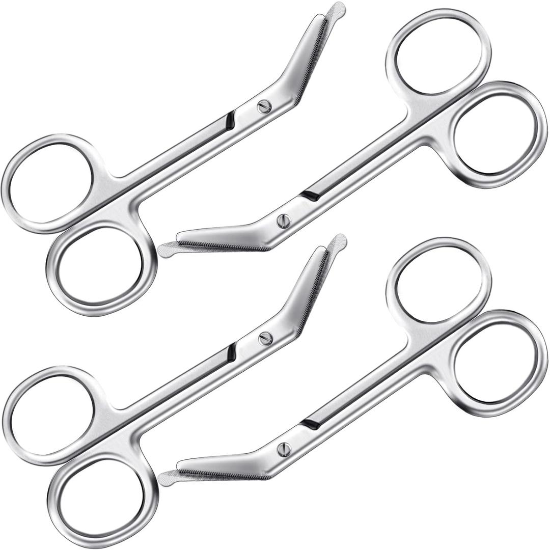 4 Pieces Ostomy Scissors Bandage Scissors Nursing Scissors Stainless Steel Scissors for Doctors, Nurses, Veterinary Home Nursing, 4.3 x 2.1 Inch, Curved (Silver)