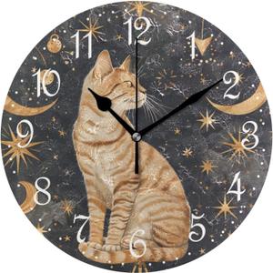 ALAZA Wall Clock Moon Star Cat Silent Non-Ticking Decorative Wall Clocks Battery Operated 10 Inch for Home Living Room Kitchen Bathroom Bedroom 