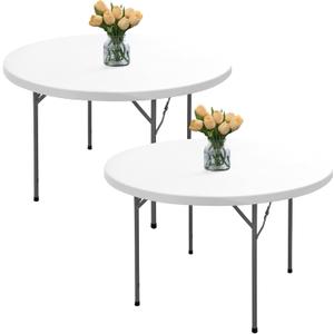 Fitted Round Table Cover with Elastic - 2 Pack White Round Tablecloths 60 Inch, Windproof & Non-Slip Dining Circle Table Protector for Outdoor Picnic, Party, Event