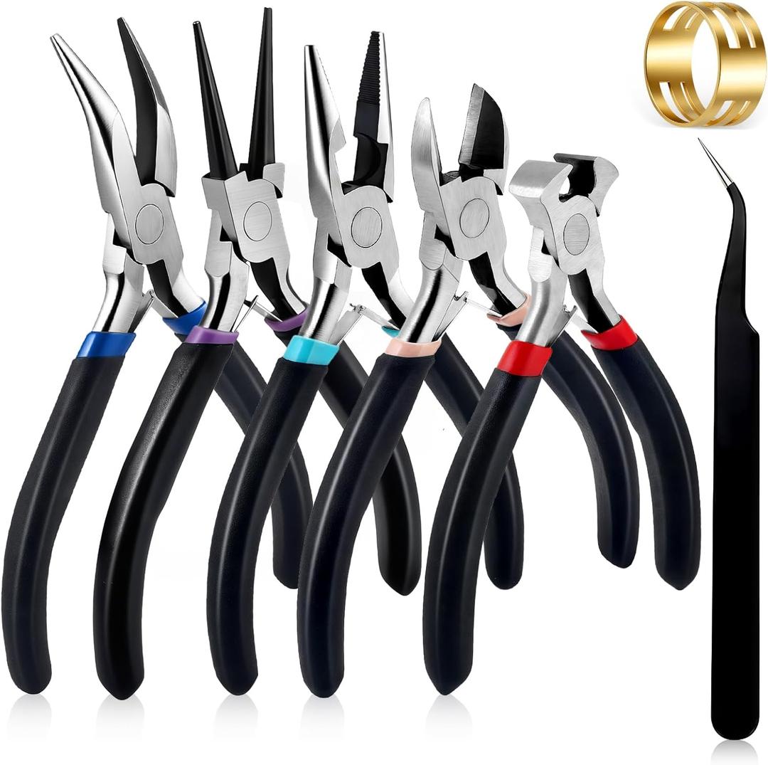 5Pcs Jewelry Pliers Set Jewelry Making Pliers Tools Kit Include Jewelry Making Needle Nose Chain Nose Round Bent Pliers Wire Cutter for Bracelet Beading DIY Craft Jewelry Making Supplies (Eq 5pcs-black)