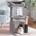 Cat Tree 32 Inches Small Cat Tower with Large Hammock Dia 15.7,Self Groomer, Fully Scratching Post, Removable Top Bed and Wide Hideway Condo for Indoor Cats-Gray