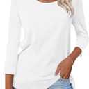 Poetsky Women's V Neck 3/4 Sleeve T Shirt Casual Loose Basic Tops Summer Tee Blouses (White, S)