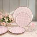 U-QE 20PCS Pink Plastic Plates for Party - Retro Checkered Plates Disposable Heavy Duty - White and Pink Plate for Party, Birthdays - 10 10.25 Inch Dinner and 10 7.5 Inch Dessert Plate