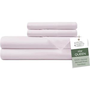 Hotel Sheets Direct 4 Piece Bed Sheet Set Queen Size, 100% Viscose Derived from Bamboo Sheets Set with 2 Pillowcases, Cooling & Breathable Luxury Bedding, Moisture-Wicking & Silky Soft, Light Pink