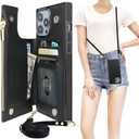 Bocasal Crossbody Wallet Case for iPhone 14 Pro Max with RFID Blocking Card Slot Holder, Magnetic Flip Folio Purse Case, PU Leather Zipper Handbag with Detachable Lanyard Strap 6.7 Inch 5G (Black)