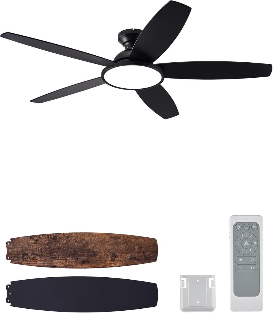 VONLUCE Ceiling Fans with Lights, 52 Inch Ceiling Fan and Remote, Full-spectrum LED Light, 3CCT, 6-Speeds Noiseless Reversible DC Motor, Modern Ceiling Fan for Farmhouse Bedroom Indoor, Black