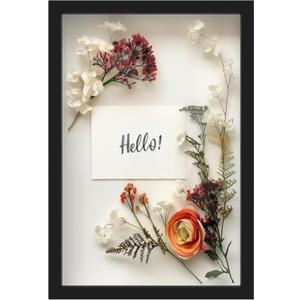 FrameWorks 12" x 18" Black Wooden Shadow Box Frame  Soft Felt Back, Tempered Glass, and Included Elegant White Ball Push Pins (12"x18", Black)