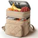Lunch Bag Women Double Layer Lunch Bag Puffer Insulated Lunch Box Waterproof Bottom Large Lunch Box for Women for Work or Travel, Khaki