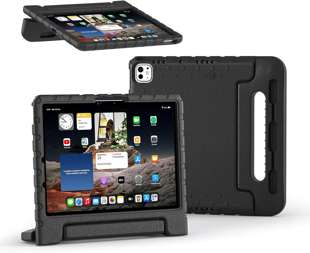 Bolete Kids Case for iPad Pro 11 inch 2024 M4 (Model: A2836/A2837/A3006),with Pencil Holder,Shockproof Foldable Handle Protective Case for iPad Pro 11" 2024 5th Gen, Black
