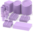 808 Pieces Disposable Plastic Dinnerware Set, Plastic Cutlery Set Includes 100 Of Each Dinner Plates|Dessert Plates|Cups|Napkins|Straws|Spoons, Forks & Knives (Lavender, 808PCS（100 Guests）