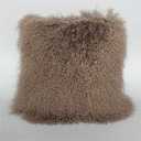 Mongolian Fur Pillow Cover in Burgundy Real Lamb Fur Throw Cover for Bedroom Living Room 16 x 16inch Khaki Home Decorative